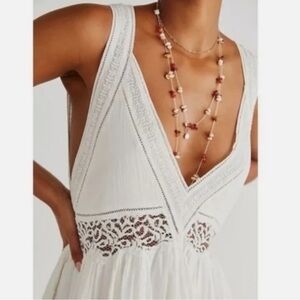 NWOT** Free People White Lace Trim Boho Maxi Dress